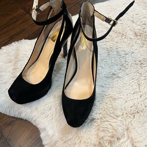 Black Suede Ankle Strap Heels